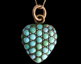 Colgante de corazón victoriano con pavé turquesa