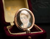 Antique Georgian quot Lady with Bonnet quot Portrait Miniature Ring, Circa 1760