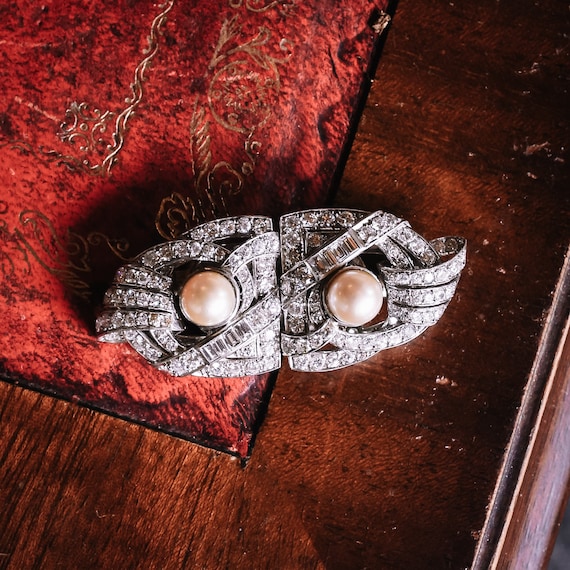Art Deco Diamond & Pearl Brooch and Dress Clips in