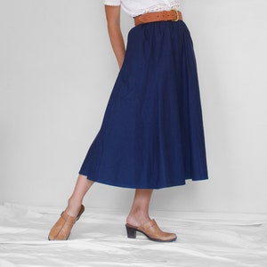 Long Denim Skirt Elastic Waist Denim Skirt Long Blue Skirt Long Chambray Skirt Pockets Denim Midi Skirt Denim Maxi Skirt image 1