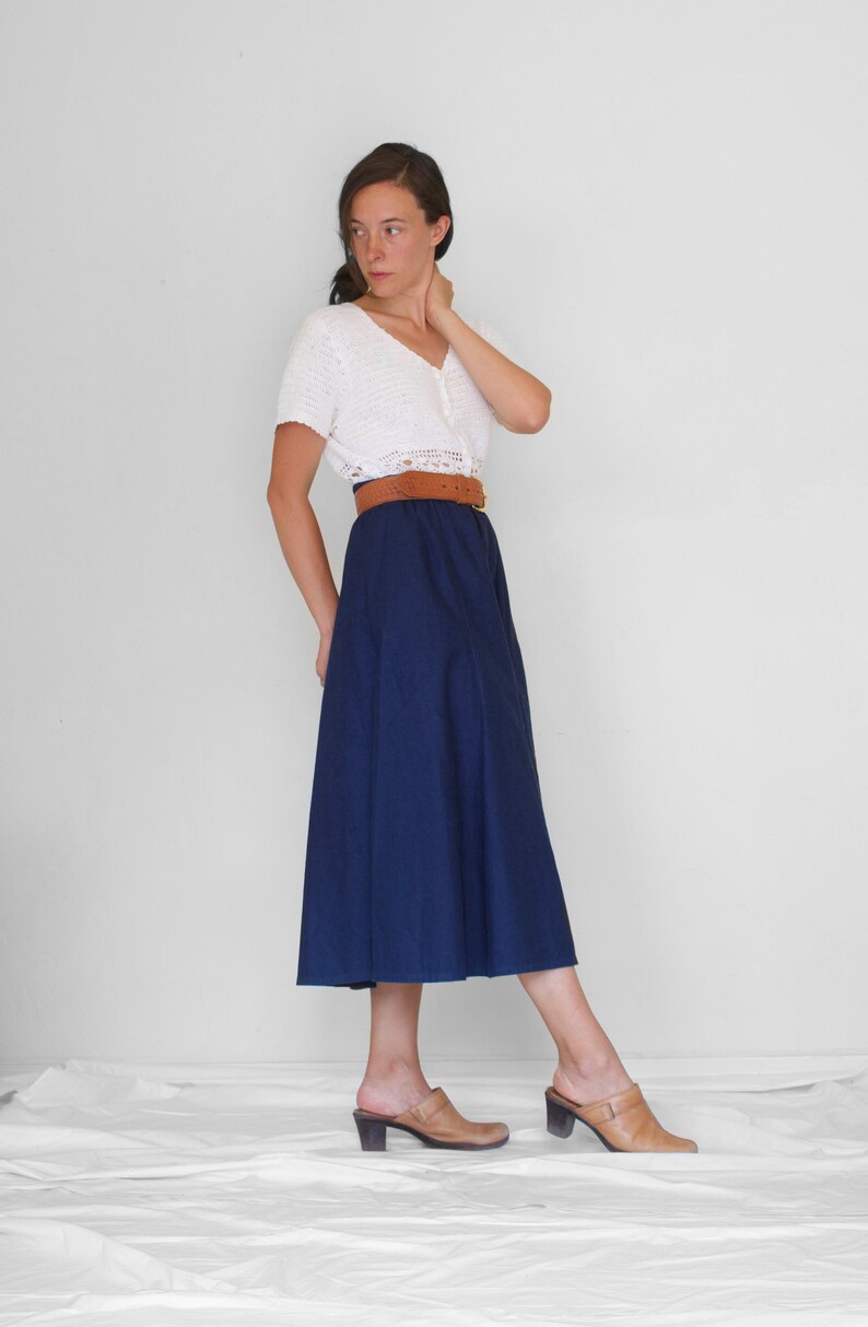 Long Denim Skirt Elastic Waist Denim Skirt Long Blue Skirt Long Chambray Skirt Pockets Denim Midi Skirt Denim Maxi Skirt image 4