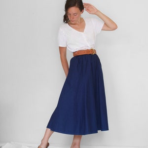 Long Denim Skirt Elastic Waist Denim Skirt Long Blue Skirt Long Chambray Skirt Pockets Denim Midi Skirt Denim Maxi Skirt image 2