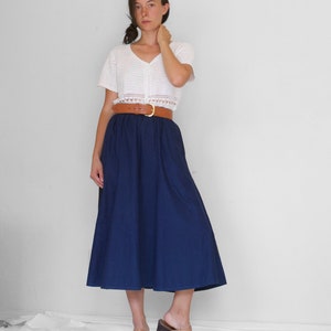 Long Denim Skirt Elastic Waist Denim Skirt Long Blue Skirt Long Chambray Skirt Pockets Denim Midi Skirt Denim Maxi Skirt image 5