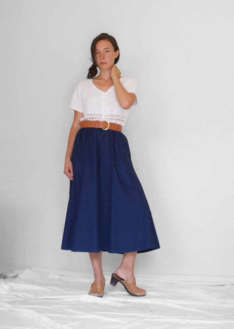 Long Denim Skirt Elastic Waist Denim Skirt Long Blue Skirt Long Chambray Skirt Pockets Denim Midi Skirt Denim Maxi Skirt image 5