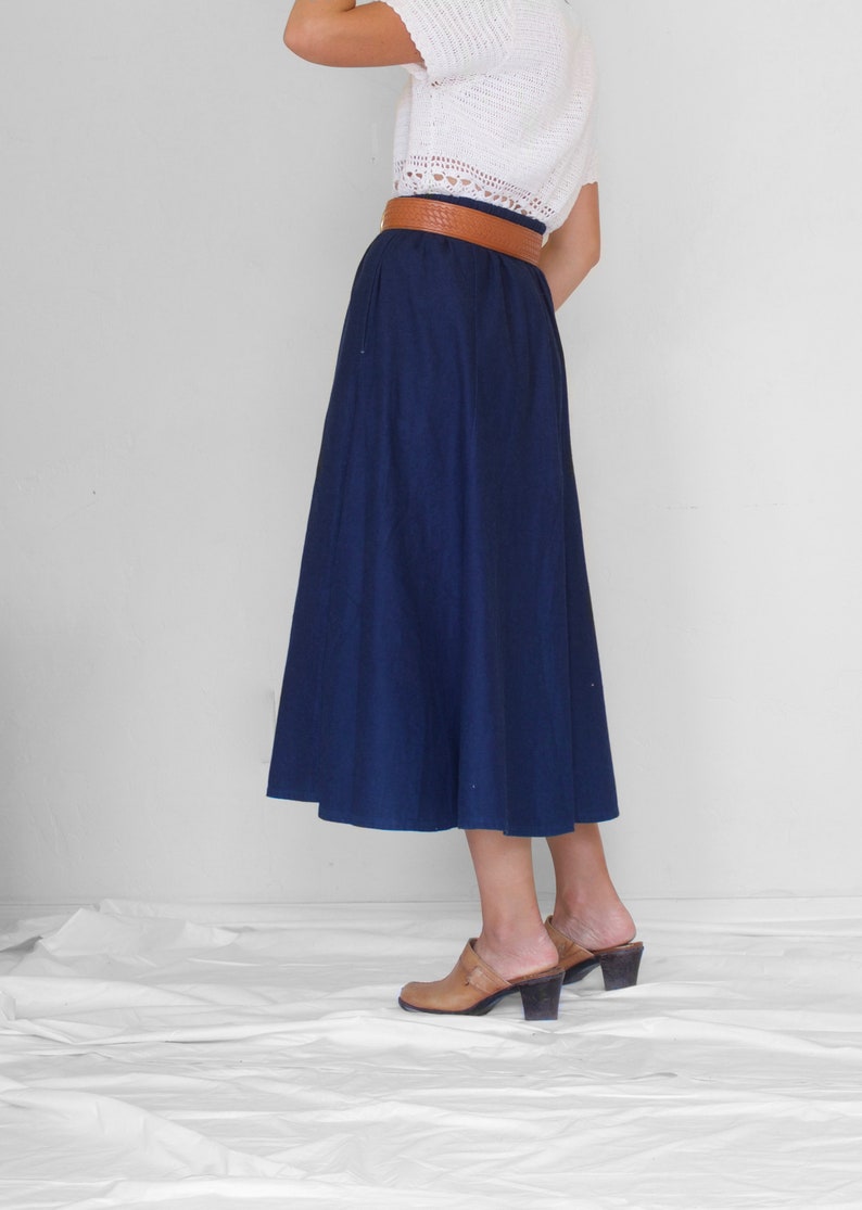 Long Denim Skirt Elastic Waist Denim Skirt Long Blue Skirt Long Chambray Skirt Pockets Denim Midi Skirt Denim Maxi Skirt image 3