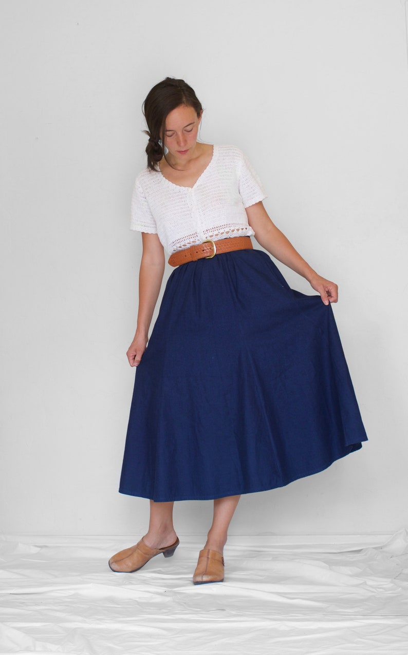 Long Denim Skirt Elastic Waist Denim Skirt Long Blue Skirt Long Chambray Skirt Pockets Denim Midi Skirt Denim Maxi Skirt image 6