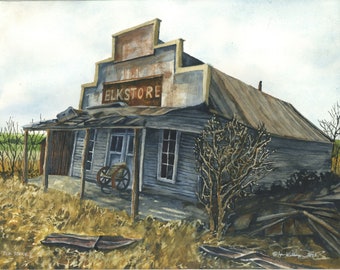 Elk Store Watercolor Print