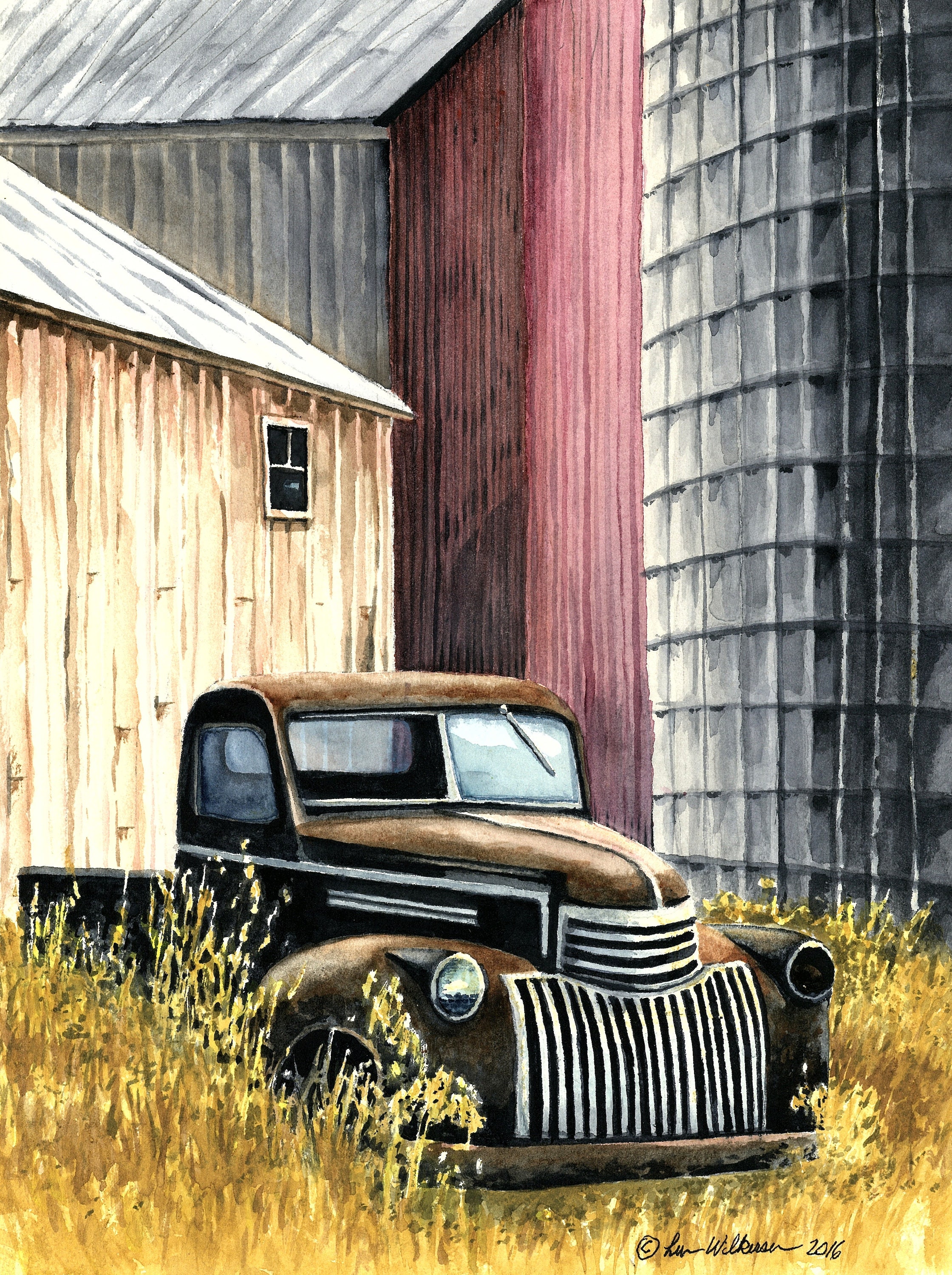 Old Car Beside Old Silo Printed Copy of Lynn Wilkerson's