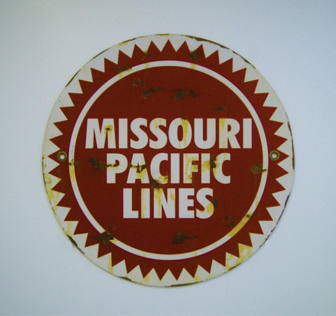 18" Hand Painted Missouri Pacific Railroad Metal Sign Replica