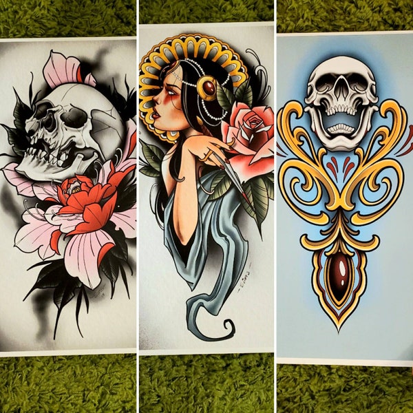 Sale! Neotraditional Tattoo Flash Style Prints