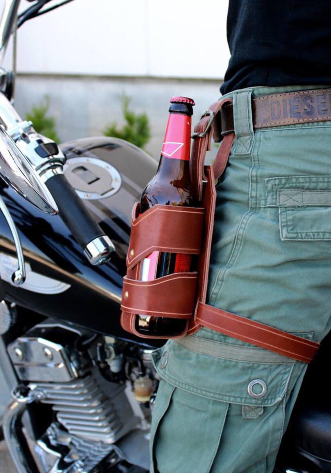 Leather bottle holder Leather bottle carrier Leather beer Etsy