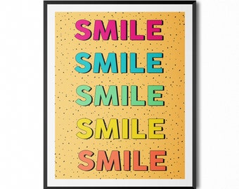 SMILE Polka Dot Druckbar . Sofortiger Download Wand-Kunst Inspirierend . Positivität Gelb LGBTQ+ Tier-Druck