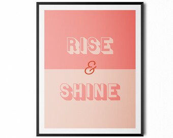 RISE & SHINE · Pink · Druckbar · Sofort Download · Wandkunst · Inspirational · Rot · 1970er Jahre · retro · Mädchen Boss