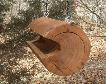 Bird Feeder, Medium Smooth Wood Wild Cherry Bird Feeder, The Original Natural Log Seed Feeder