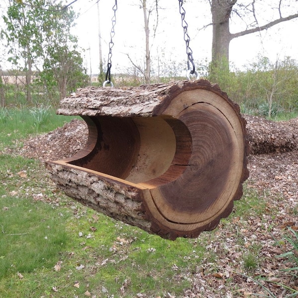 Bird Feeder, Jumbo Sized Black Walnut Log Bird Feeder, The Original Natural Log Seed Feeder