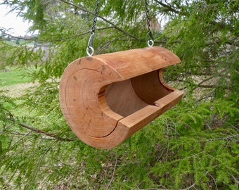 Bird Feeder-Wild Cherry, Super Large Hanging Log Bird Feeder, The Original Natural Log Seed Feeder