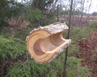 Bird Feeder, Extra Large Hanging Elm Bird Feeder, The Original Natural Log Seed Feeder