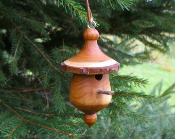 Birdhouse Ornament,  Unique  Hand -turned Christmas Ornament