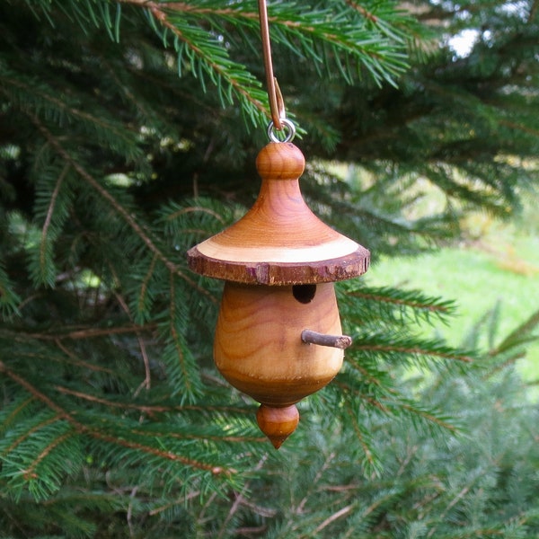 Vogelhaus Ornament, einzigartiger handgedrechselter Weihnachtsschmuck