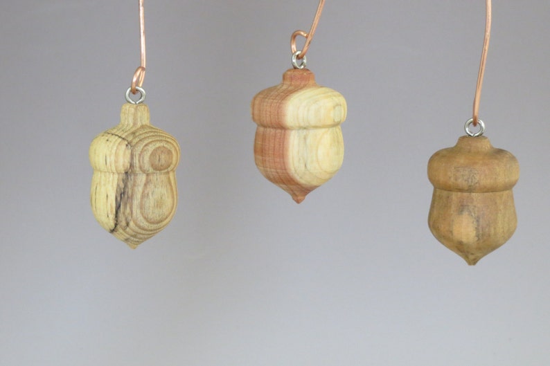 Acorn Ornaments Set of Three Acorn Ornaments Turned Wood Etsy
