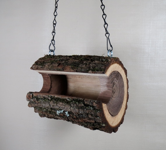 Hanging Log Bird Feeder Hand Made Bird Feeder Rustic Etsy