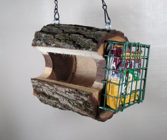 Bird Feeder Combo Seed Suet Feeder Log Bird Feedersblack Etsy