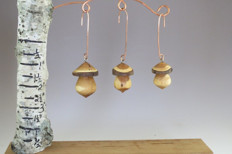 Wood Mushroom Ornaments, Three sizes or set of all three, Unique Mushroom Ornaments, Mushroom Lover's Gift image 3
