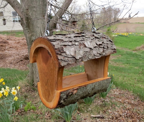 Birdfeeder Hanging Fly Through Bird Feeder Log Bird Feeder Etsy