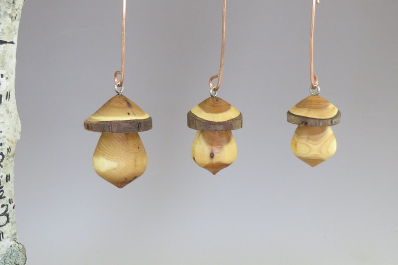 Wood Mushroom Ornaments, Three sizes or set of all three, Unique Mushroom Ornaments, Mushroom Lover's Gift image 1