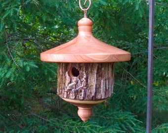 Birdhouse,  Rustic Large Elm Bark Outdoor Birdhouse, Log Bird House