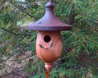 Birdhouse, Hanging Outdoor  Black Walnut and Wild Cherry Birdhouse, Unique Birdhouse