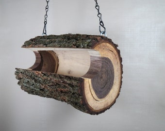 Bird Feeder, Hanging Extra-Large Walnut Log Bird Feeder, The Original Natural Log Seed Feeder