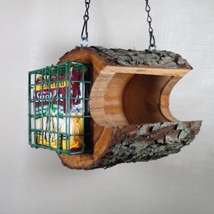 Bird Feeder, Rustic Log Combo Seed & Suet Bird Feeder, Wild Cherry Bird Feeder