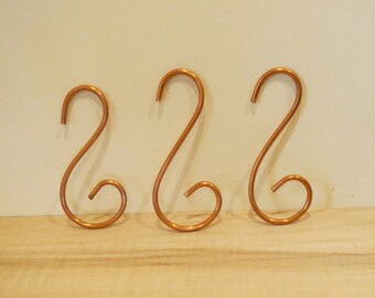 Copper Hooks, Set of Three Copper Hooks, Plant Hooks, Copper Utility Hooks, Birdhouse Hanger, Solid Copper Hooks, Shower Gift