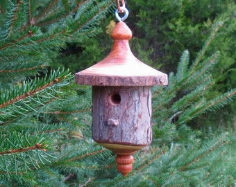 Birdhouse Ornament, Turned Rustic Bark Wood Ornament, Unique Ornament, Christmas Ornament, Rustict Ornament, Holiday Decor,  Rustic Ornament