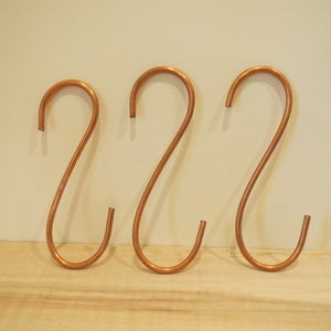 Hooks, Solid Copper Hooks, Set of Three Plant Hooks, Utility Hooks, Decorative Hand Made Hooks, Kitchen Pot Hanger, Copper Housewarming Gift