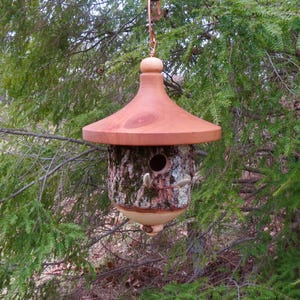 Birdhouse, Rustic Black Cherry and Maple Bark Birdhouse, Turned  Chickadee & Wren House