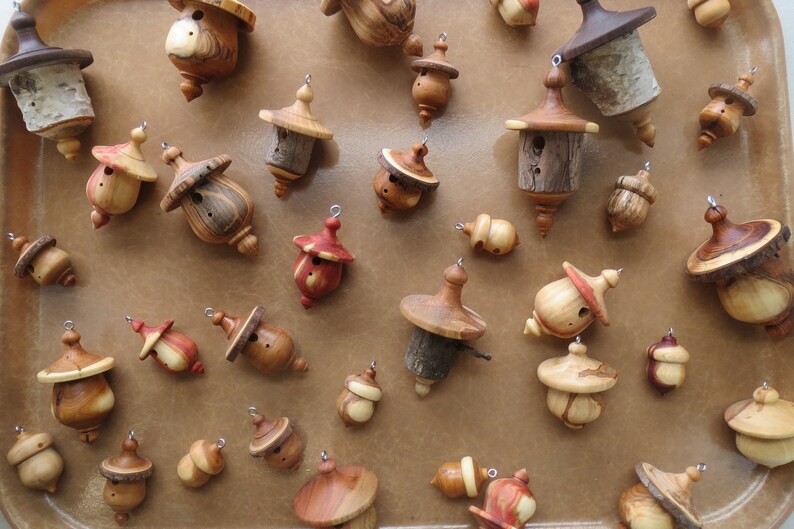 Acorn Ornaments Set of Three Acorn Ornaments Turned Wood Etsy