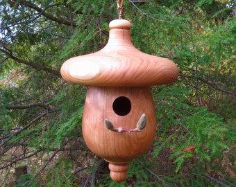 Birdhouse,  Turned Acorn Shaped Black Cherry  and Ambrosia Maple Birdhouse For Wrens & Chickadees