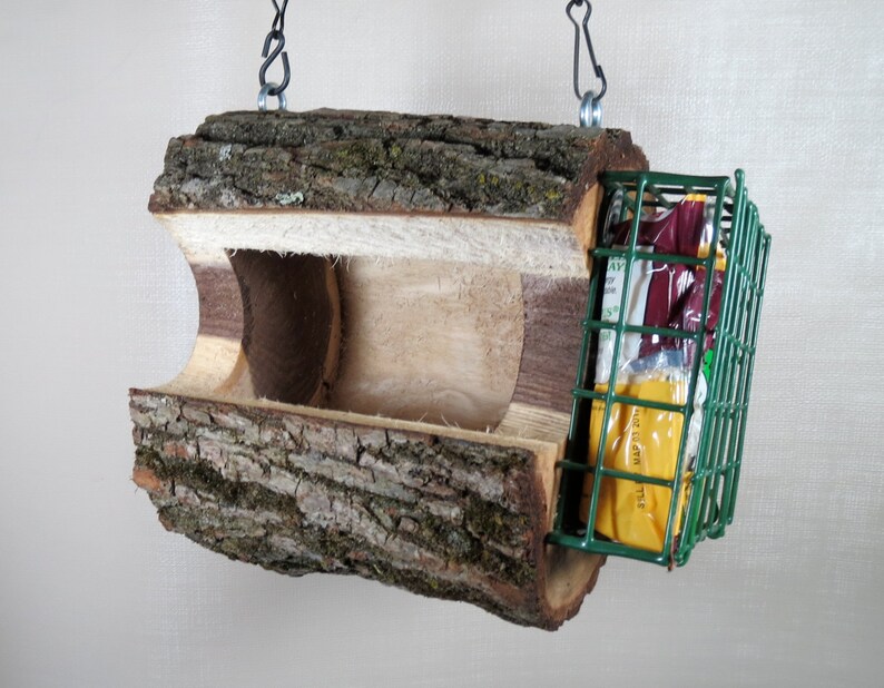 Bird Feeder Rustic Log Combo Seed & Suet Bird Feeder Walnut Etsy