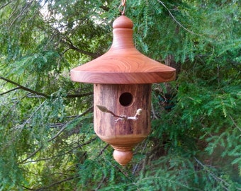Hand Turned Rustic Birdhouse,  Natural Barkless Wormy Elm Outdoor Birdhouse, Perfect Housewarming Gift