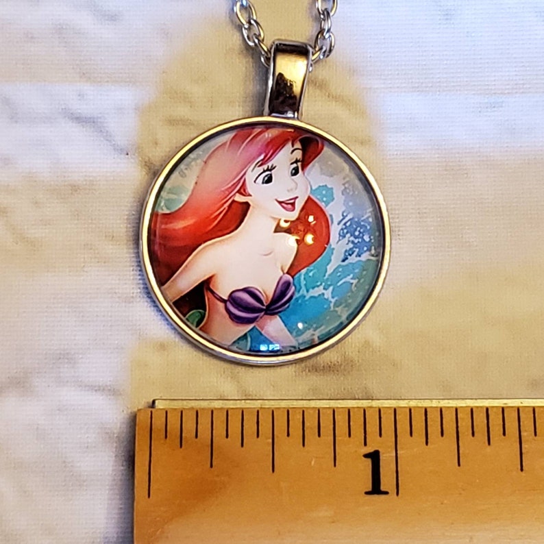 Disney/'s Ariel Necklace Glass Tile Little Mermaid Free Shipping