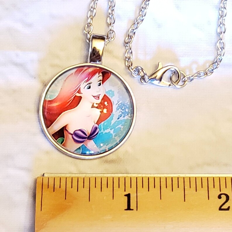 Disney/'s Ariel Necklace Glass Tile Little Mermaid Free Shipping