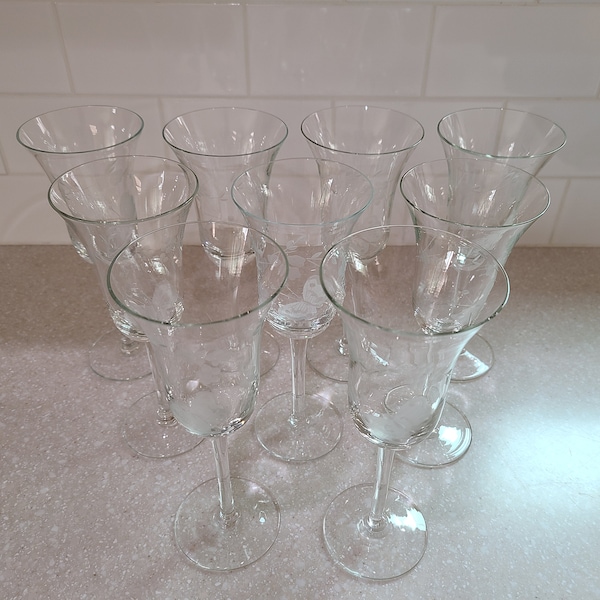 Vintage Toscany TOY10 Glassware, Etched Butterfly Wine Glasses, 9-Piece Set, Vintage Barware