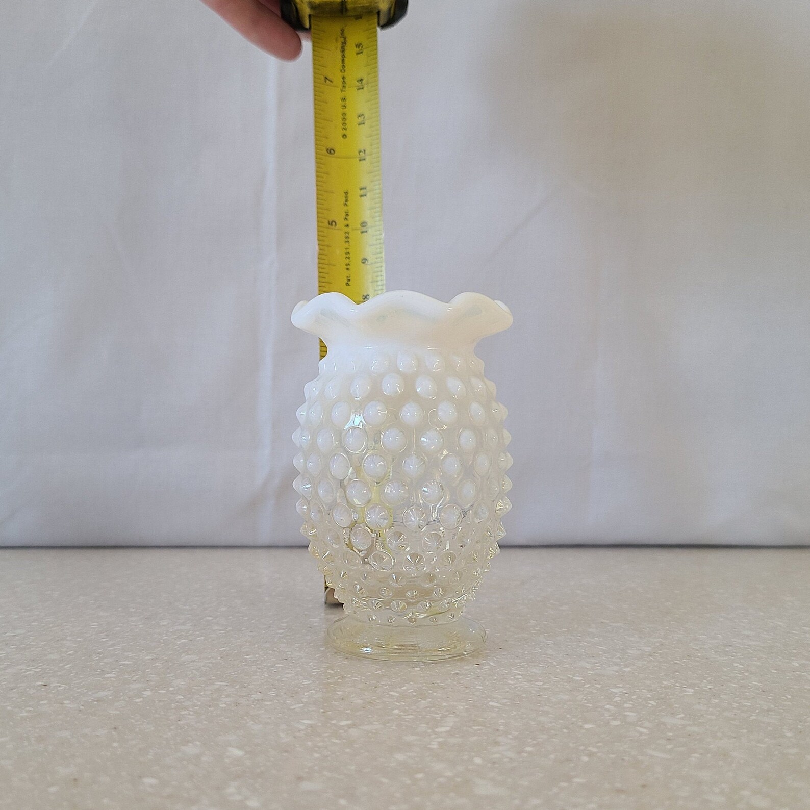 Opalescent Milk Glass Small Vase Hobnail White Ruffled Etsy