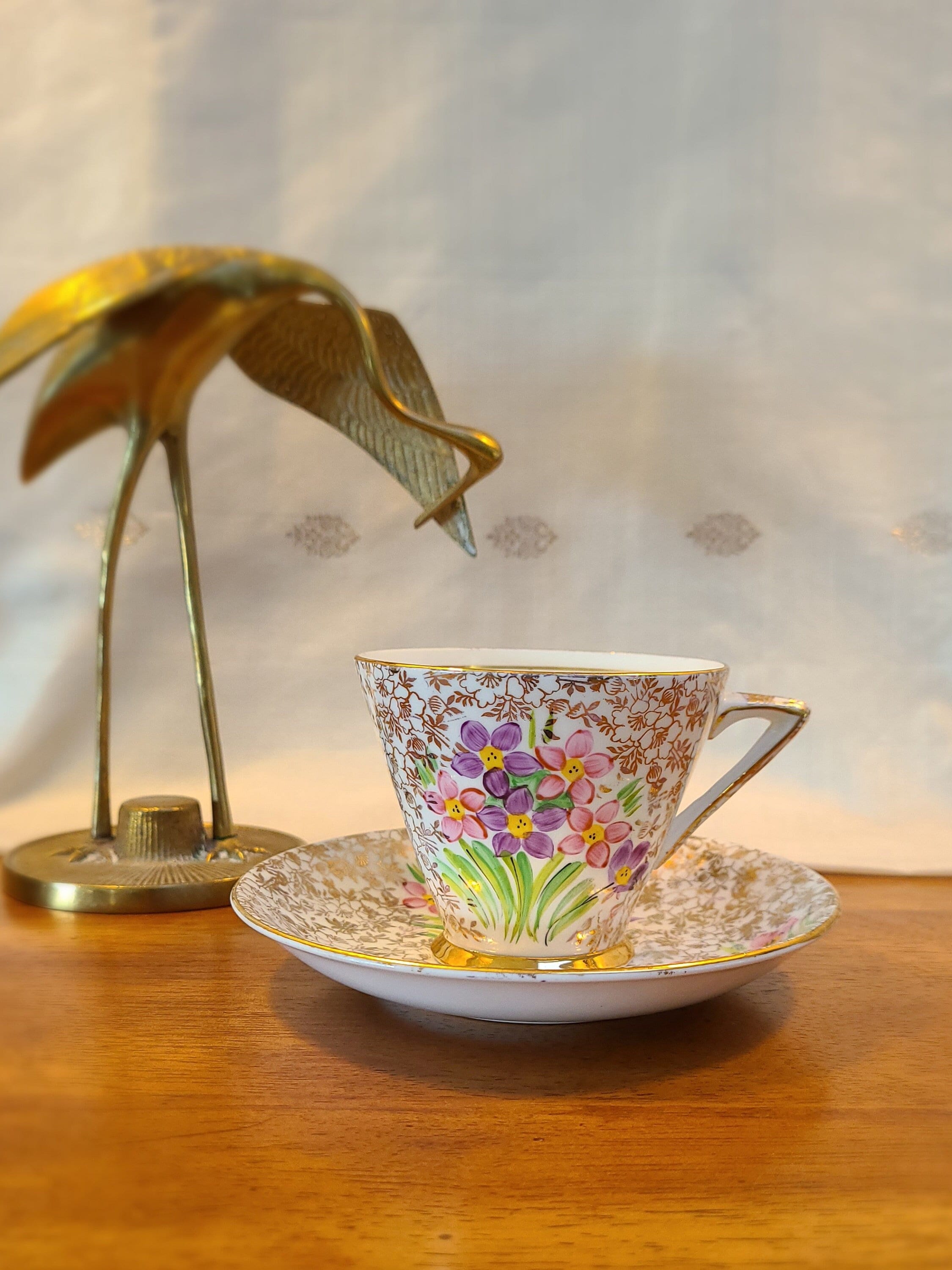 Vintage TF&S Phoenix Bone China Tea Cup and Saucer: Gold Floral