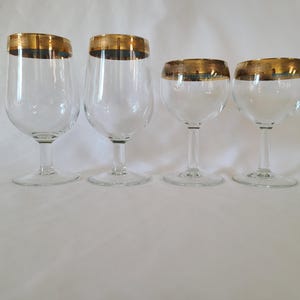 Mid-Century Culver Gold and Blue Stemmed Glasses, MCM, Hollywood Regency Barware, Vintage Bar, SOLD in PAIRS