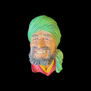 Vintage Bossons England PUNJABI Chalkware Head, Hand Painted Wall Decor Wall Ornament, Chalkware Head 1964 Congleton England