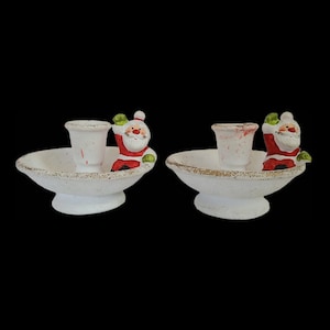 Vintage 1960s Christmas Santa Candle Holder set Vintage Santa Rustic Primitive Cottagecore American Farmhouse Christmas Made In Taiwan