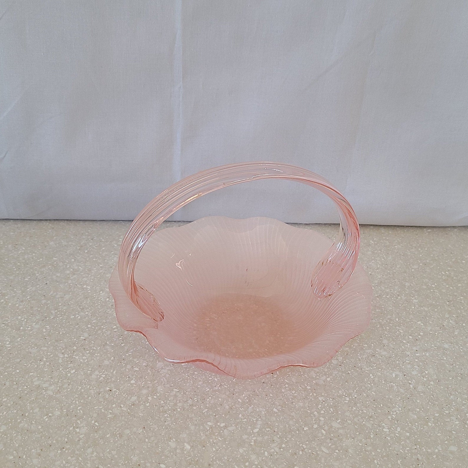 Blush Pink Glass Basket With Handle Unique Vintage Bridal Etsy
